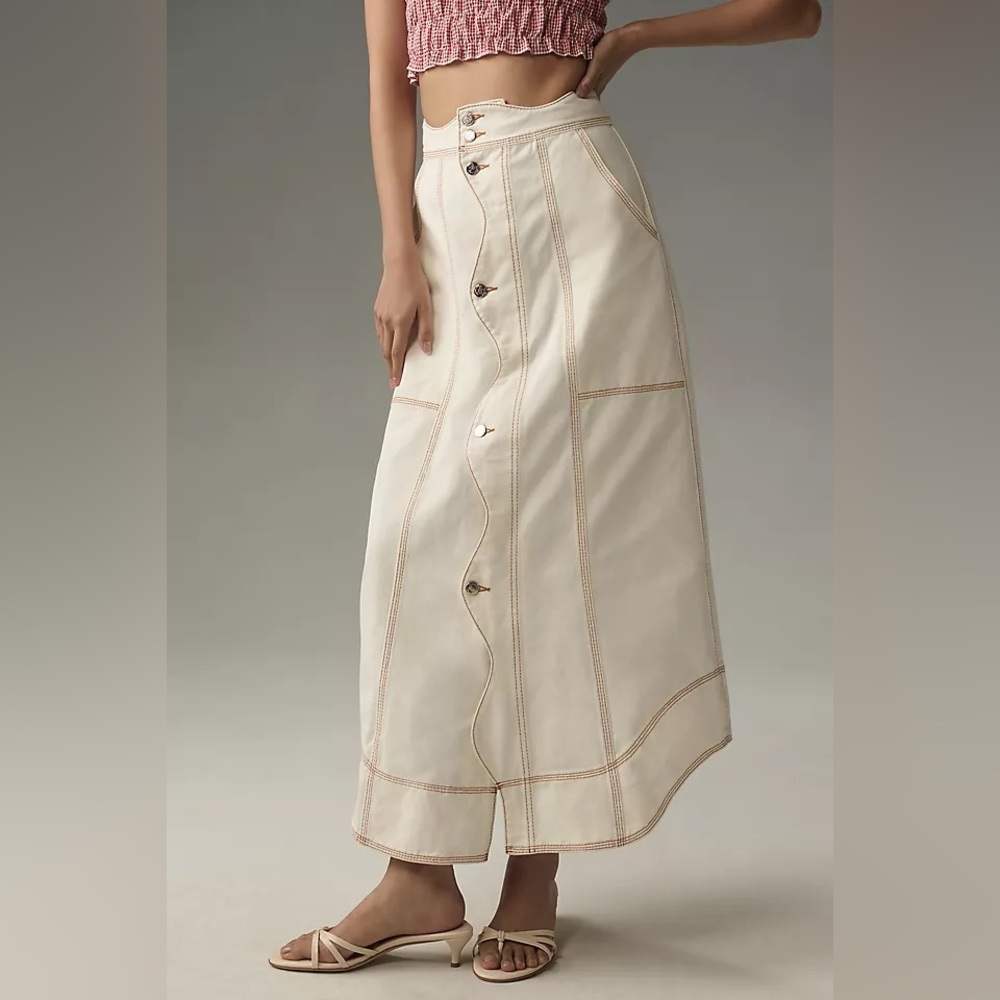 New Farm Rio x Anthropologie Denim Wave Maxi Jean Skirt sz 23